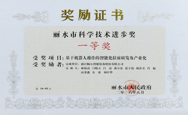 麗水市科學(xué)技術(shù)進(jìn)步獎(jiǎng)一等獎(jiǎng)